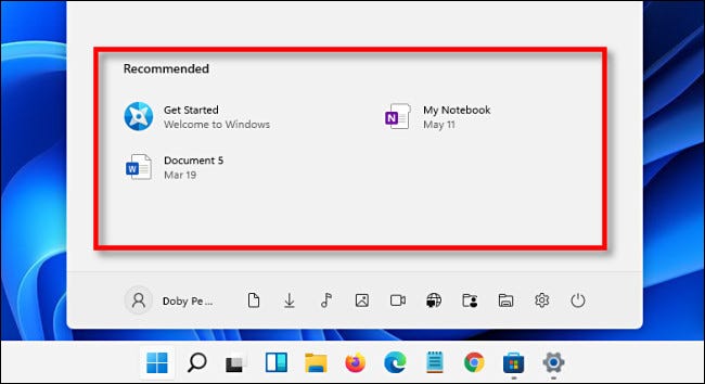 Recommended section of Windows 11