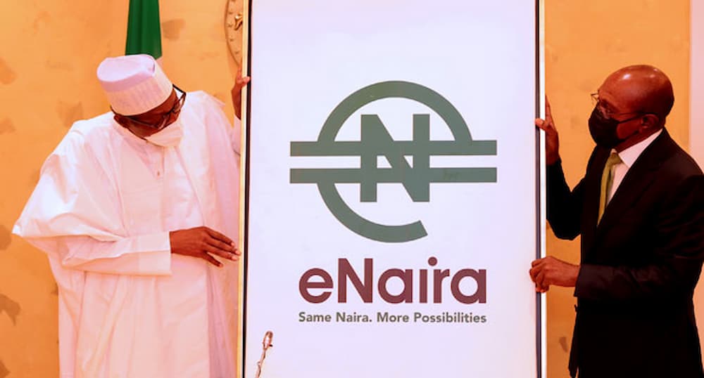 eNaira most developed digital currency, eNaira world's most developed Digital currency,eNaira, President Muhammadu Buhari (retd.) and the Governor of the Central Bank of Nigeria, Godwin Emefiele at the launch of the eNaira on Monday, in Abuja.