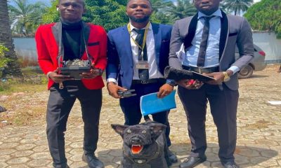 , Aiyegbeni John Oshoke, Loiki Charles Olalekan, and Adeyi Stephen Olabisi, students of Adekunle Ajasin University, Akungba (AAUA, invent robotic dog to tackle Nigeria's insecurity