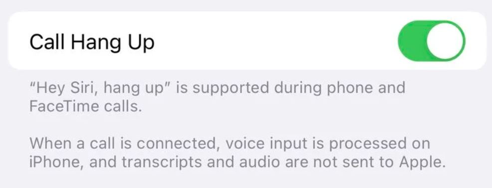 iPhone settings lets you Ask Siri to Hang Up a Phone Call