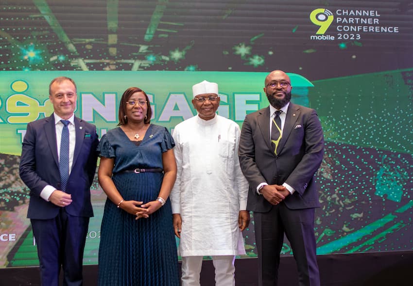 L R CEO 9mobile Juergen Peschel CFO 9mobile Nkem Oni Egboma ED Regulatory and Corporate Affairs 9mobile Abdulrahman Ado and Chief Sales Officer 9mobile Victor Nwaobia at 2023 Channel Partners Conference