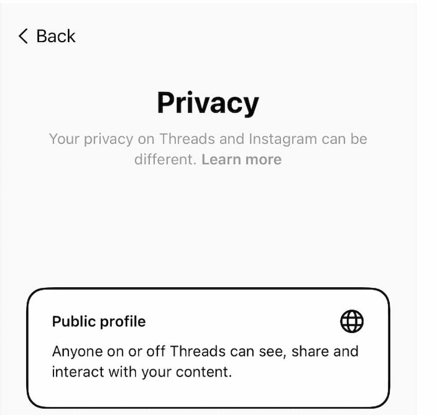 Privacy settings on Threads by Instagram