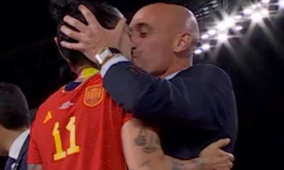 Spanish football federation president Luis Rubiales force kissing Spanish World Cup-winner and star striker Jenni Hermoso