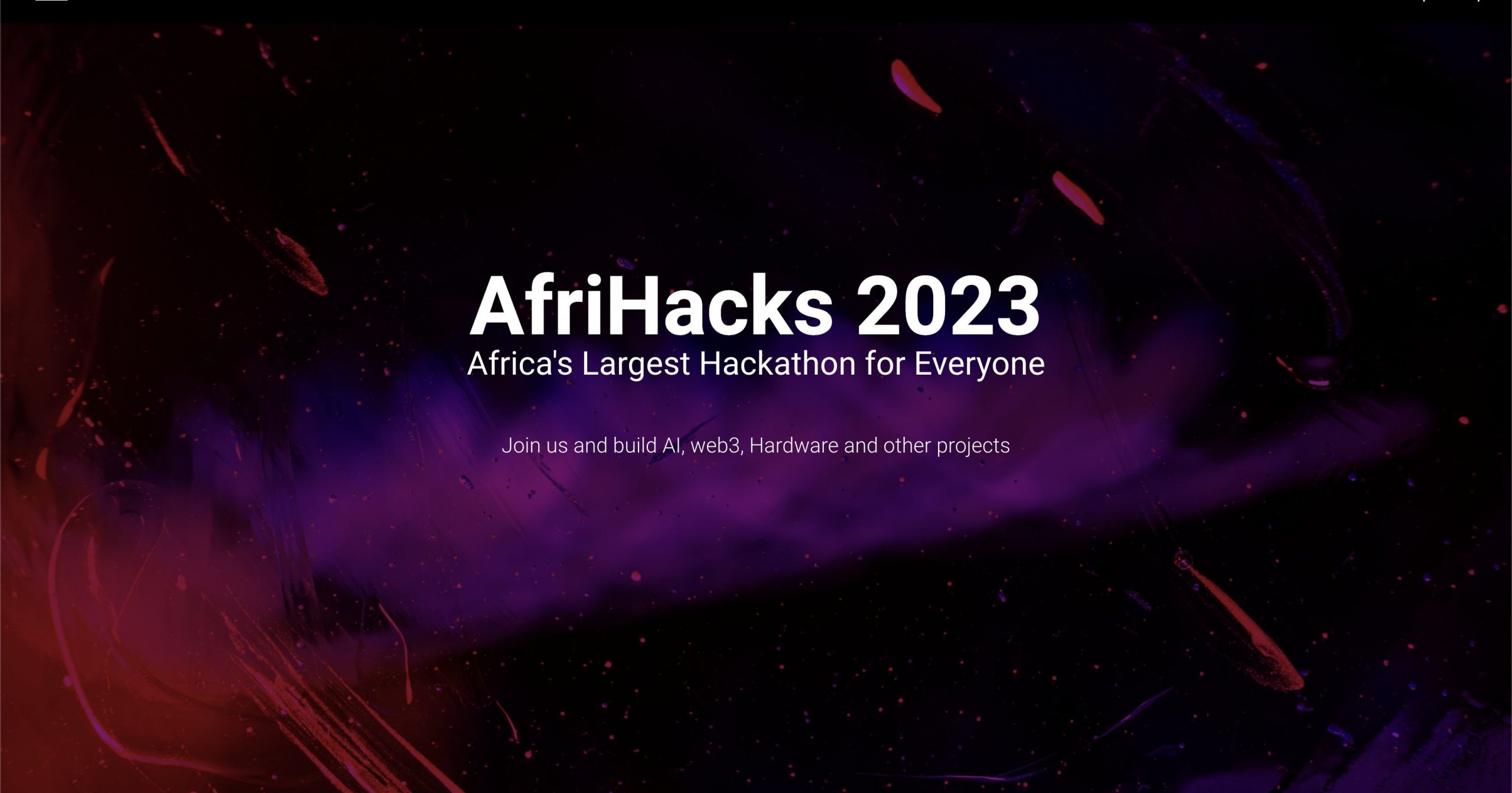 Promotional graphic for AfriHacks 2023, branding it as Africa's largest hackathon for everyone with a call to join and build AI, web3, hardware, and other projects.